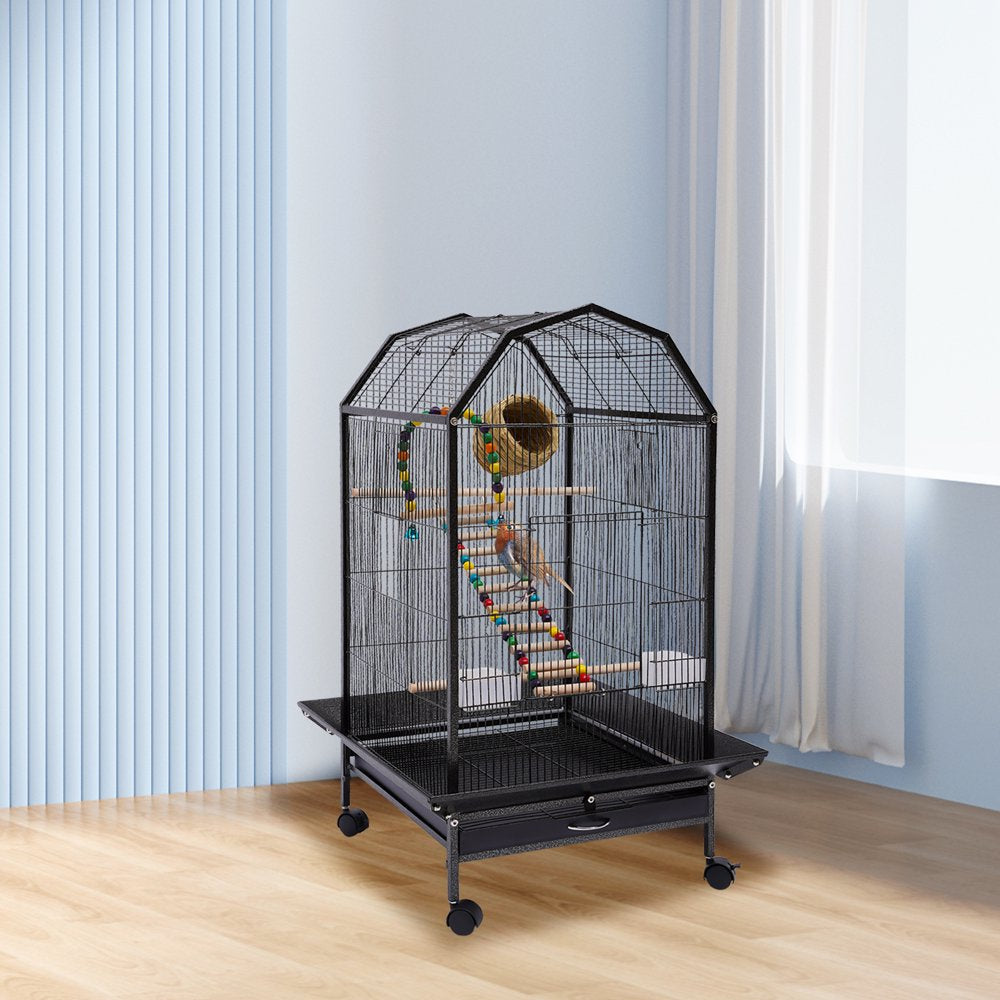 Miumaeov Bird Cage Open Top Standing Parrot Parakeet Cage with Rolling Stand Large Metal Bird Flight Cage for Conure Parakeet Cockatiel Finch Macaw Cockatoo Pet House, Black Animals & Pet Supplies > Pet Supplies > Bird Supplies > Bird Cages & Stands Miumaeov   