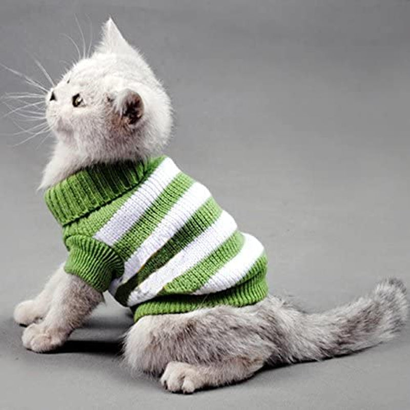 Striped Cat Sweaters Kitty Sweater for Cats Knitwear,Small Dogs Kitten Clothes Male and Female,High Stretch,Soft,Warm (Green, S) Animals & Pet Supplies > Pet Supplies > Dog Supplies > Dog Apparel Evursua Green XS 