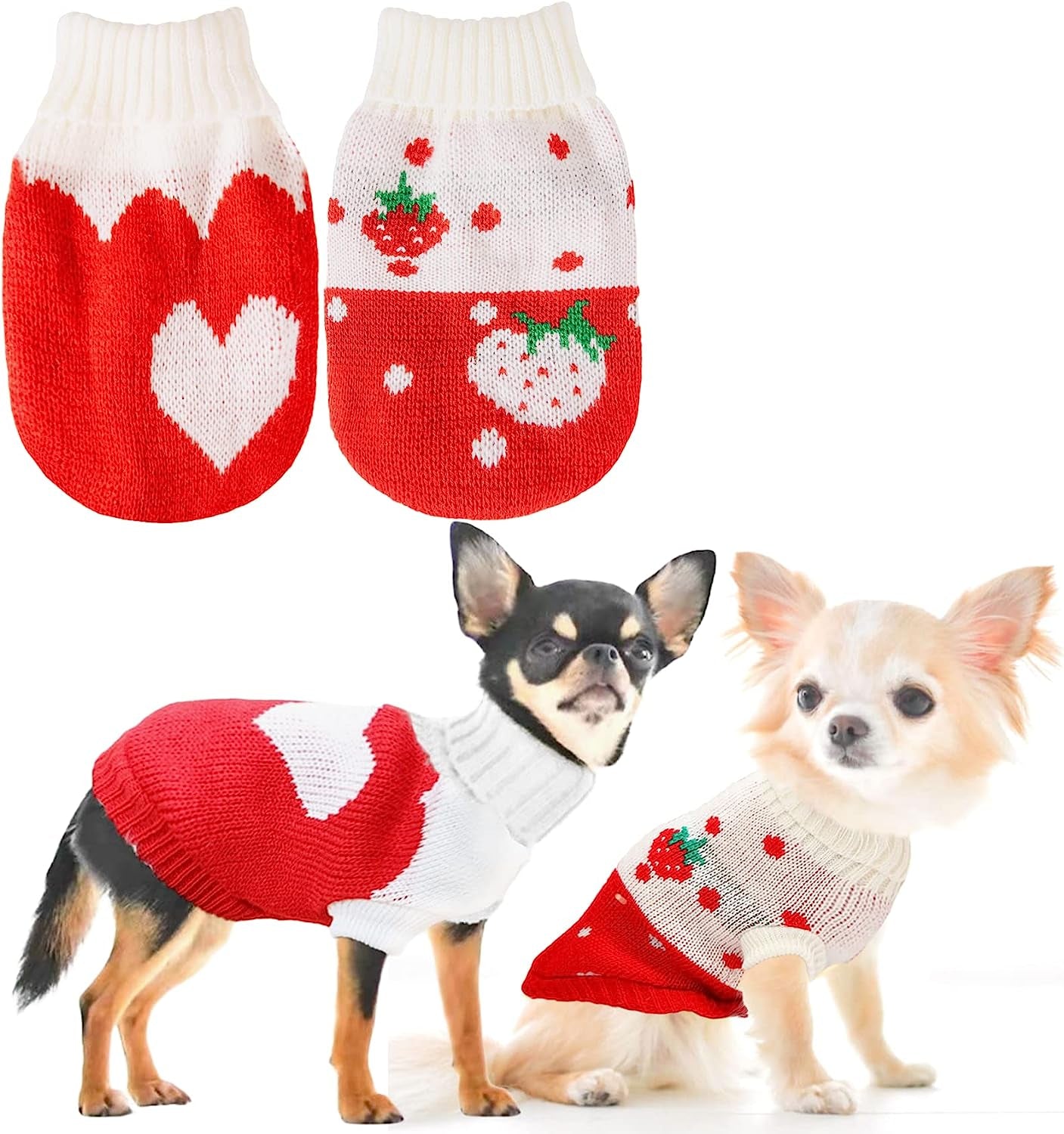 2 Pack Christams Dog Sweaters for Small Dogs, Warm Dog Winter Clothes for Small Dogs Girl, Pink Cute Pet Puppy Clothes, Chihuahua Sweater Teacup Dog Clothes (Small), Pink+Green Animals & Pet Supplies > Pet Supplies > Dog Supplies > Dog Apparel Generic Red Small 