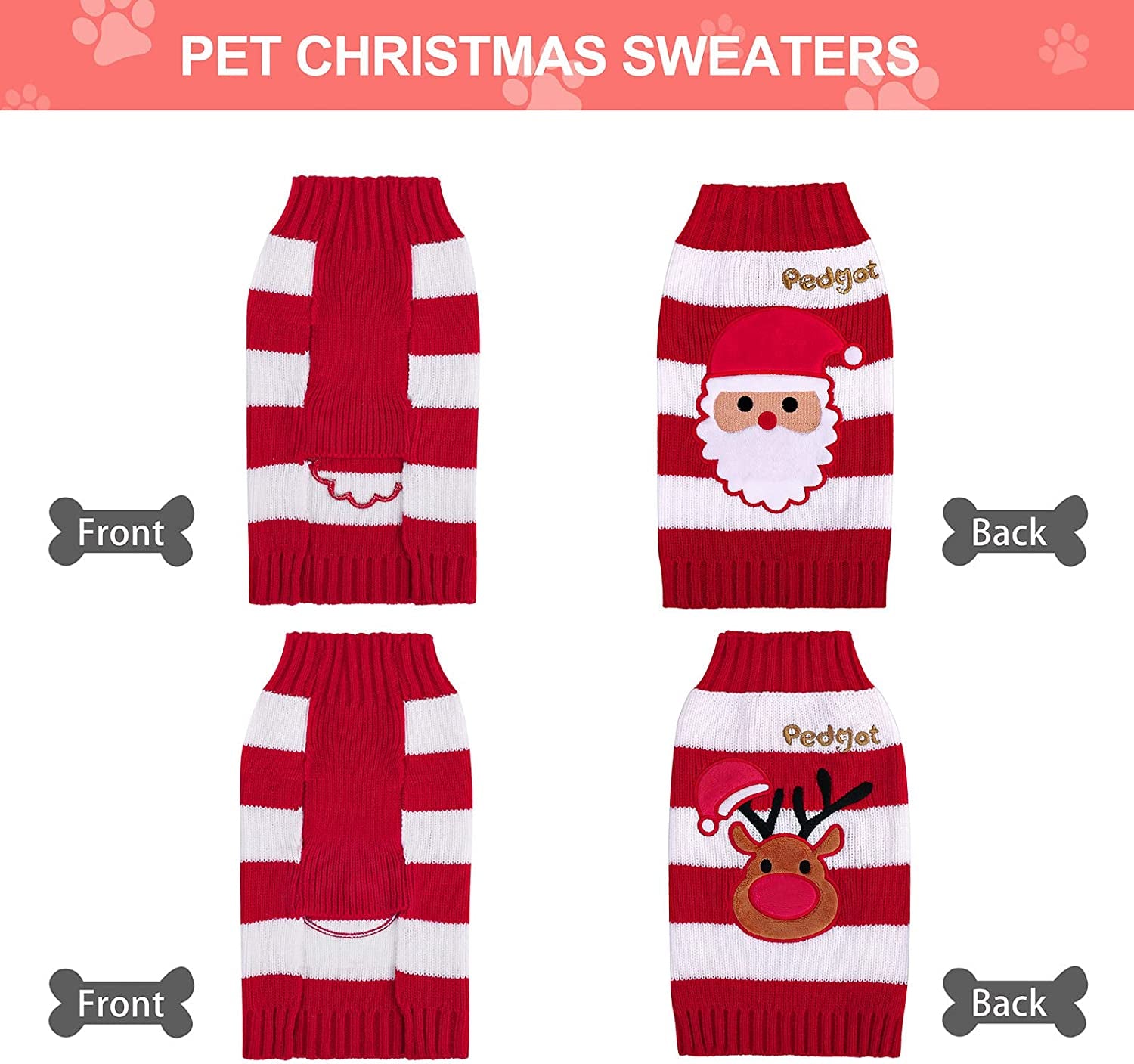 Pedgot 2 Pack Pet Christmas Sweaters Dog Holiday Sweater with Reindeer and Santa, Puppy Clothing Red and White Striped Pet Winter Knitwear Pet Warm Clothes (M) Animals & Pet Supplies > Pet Supplies > Dog Supplies > Dog Apparel Pedgot   