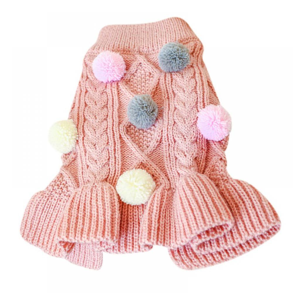 Dog Sweater Dress with Colorful Pom Pom Warm Knitwear Pullover Dog Skirt Puppy Princess Dress Apparel for Small Medium Dog and Cat Animals & Pet Supplies > Pet Supplies > Dog Supplies > Dog Apparel Popfeel   