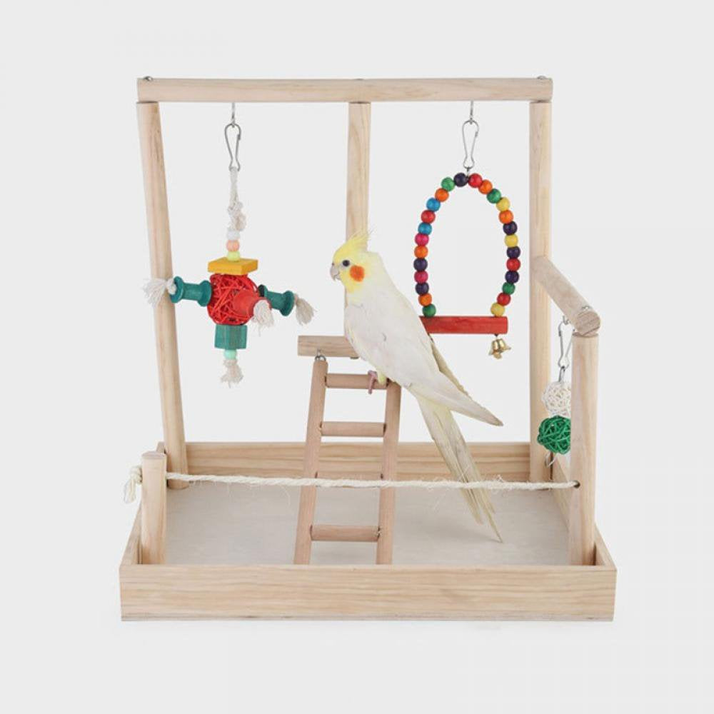Parrot Playstand Bird Play Stand Cockatiel Playground Wood Perch Gym Playpen Ladder with Feeder Cups Toys Exercise Play