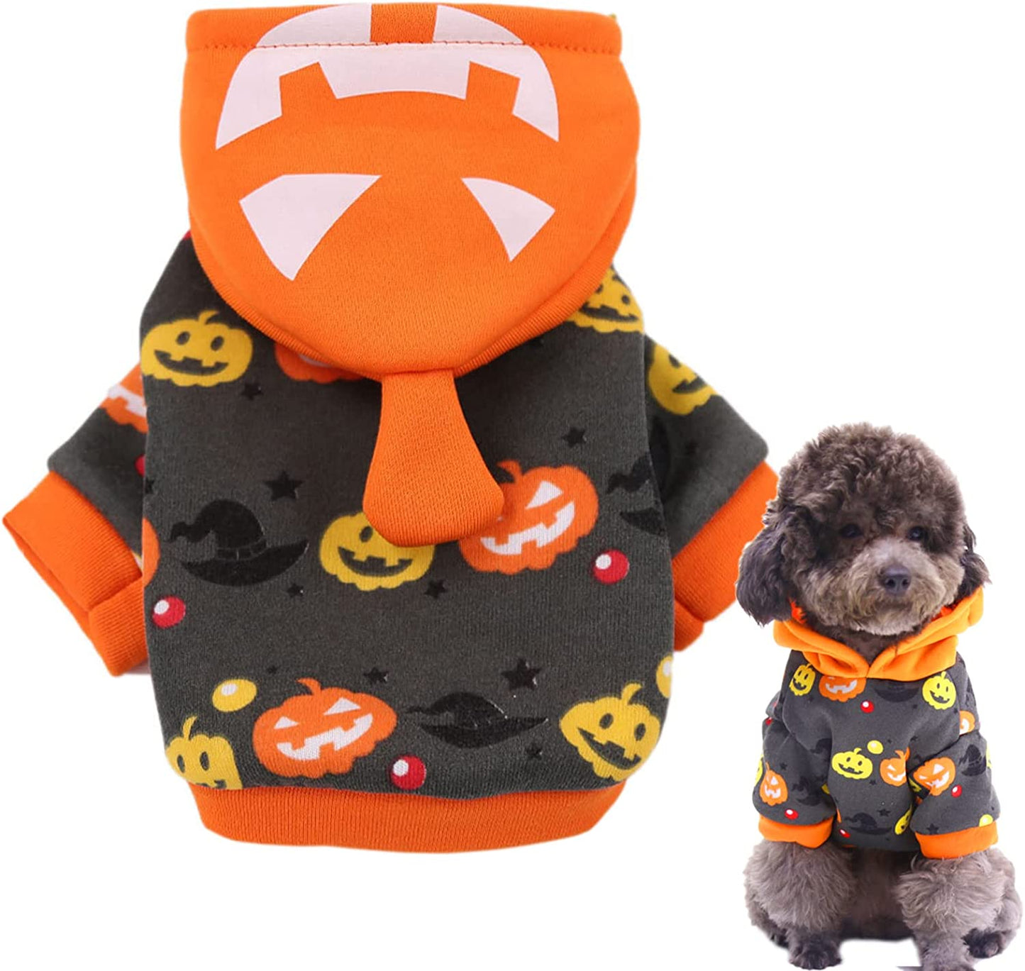 Jecikelon Winter Dog Hoodie Sweatshirts with Pockets Warm Dog Clothes for Small Dogs Chihuahua Coat Clothing Puppy Cat Custume (Medium, Orange) Animals & Pet Supplies > Pet Supplies > Dog Supplies > Dog Apparel Jecikelon Y03-Pumpkin XX-Small 