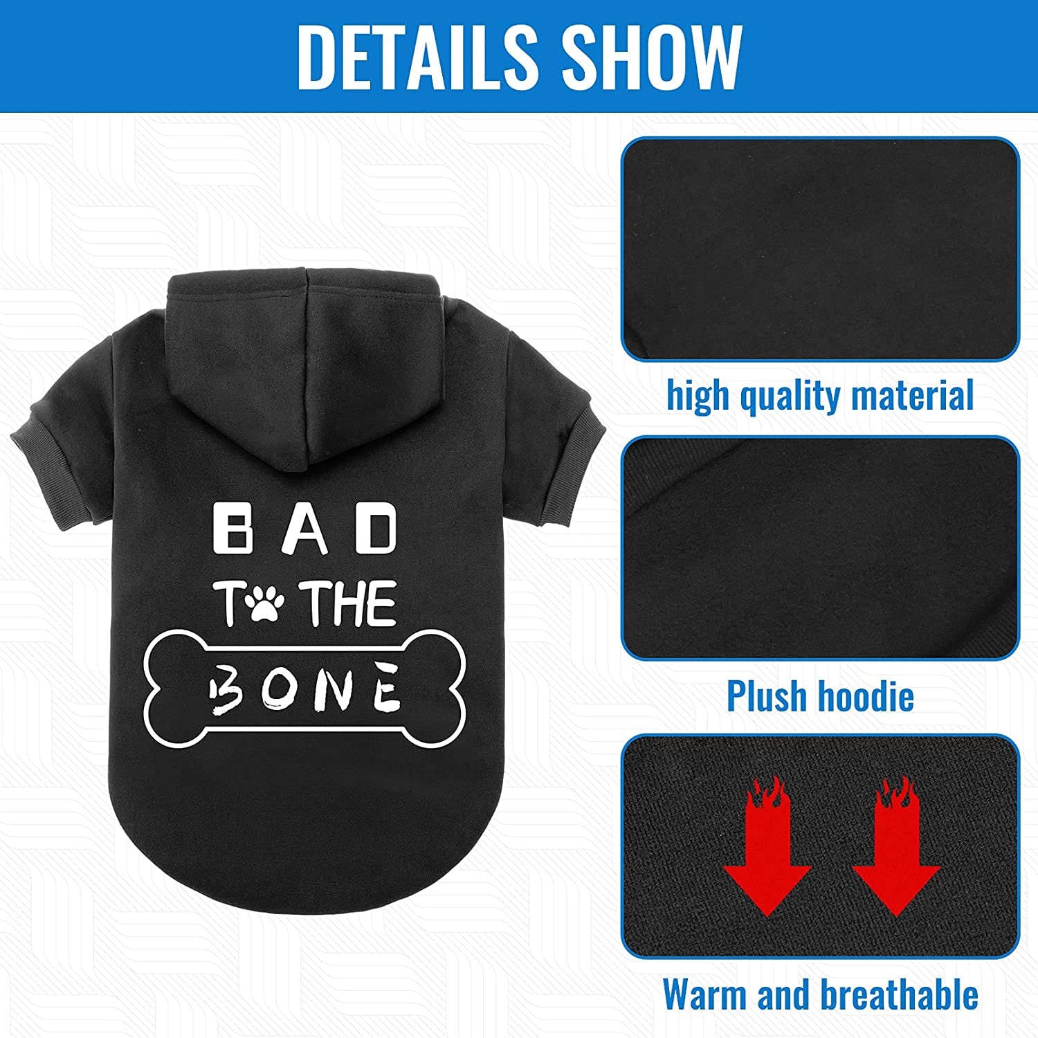 Dog Hoodies Bad the Bone Printed - Cold Protective Winter Coats Warm Puppy Pet Dog Clothes Black Color Large Animals & Pet Supplies > Pet Supplies > Dog Supplies > Dog Apparel BINGPET   