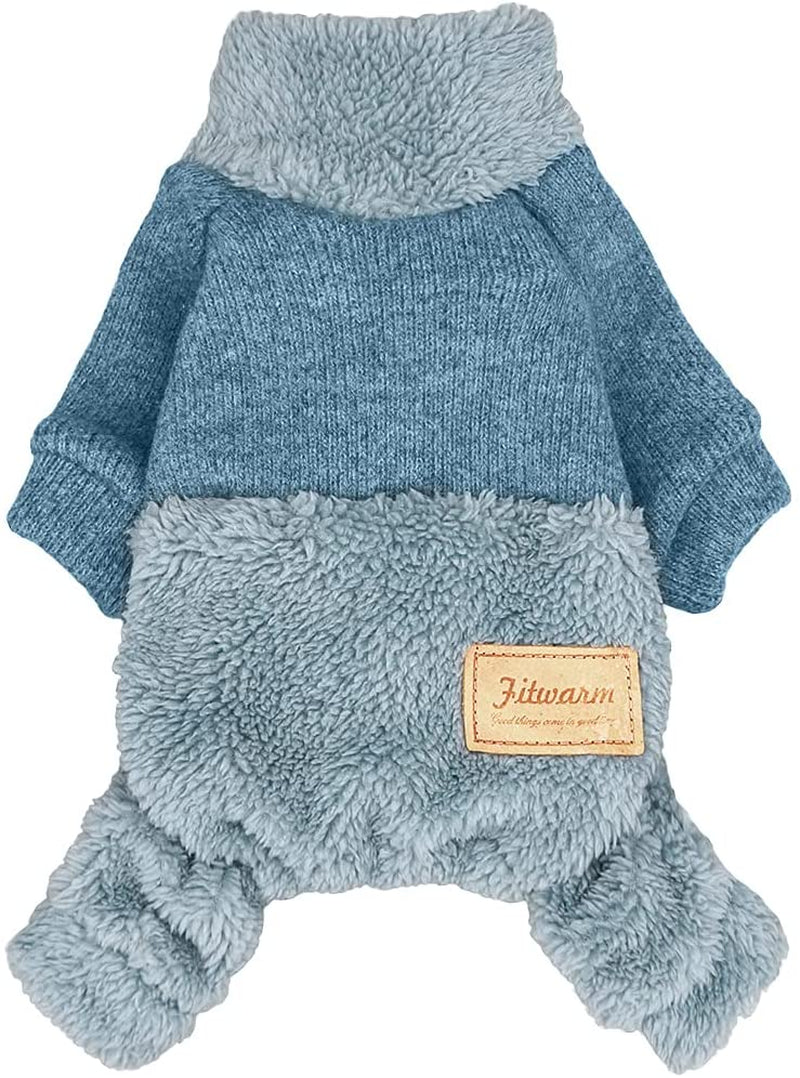 Fitwarm Turtleneck Knitted Dog Clothes Winter Outfits Pet Jumpsuits Cat Sweaters Blue Small Animals & Pet Supplies > Pet Supplies > Dog Supplies > Dog Apparel Fitwarm   