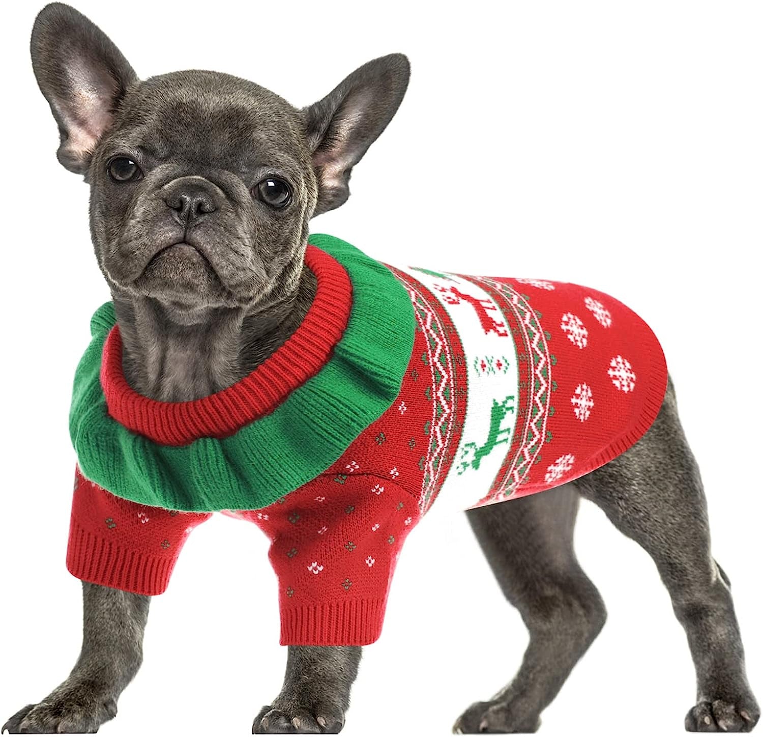 Queenmore Dog Christmas Sweater, Pet Cold Weather Pullover Sweater, Knit Clothes Elastic Thick, round Neck with Ruffles for Small Dogs, Doggies, Pups and Cats (Red, Medium) Animals & Pet Supplies > Pet Supplies > Dog Supplies > Dog Apparel Queenmore Red X-Small 