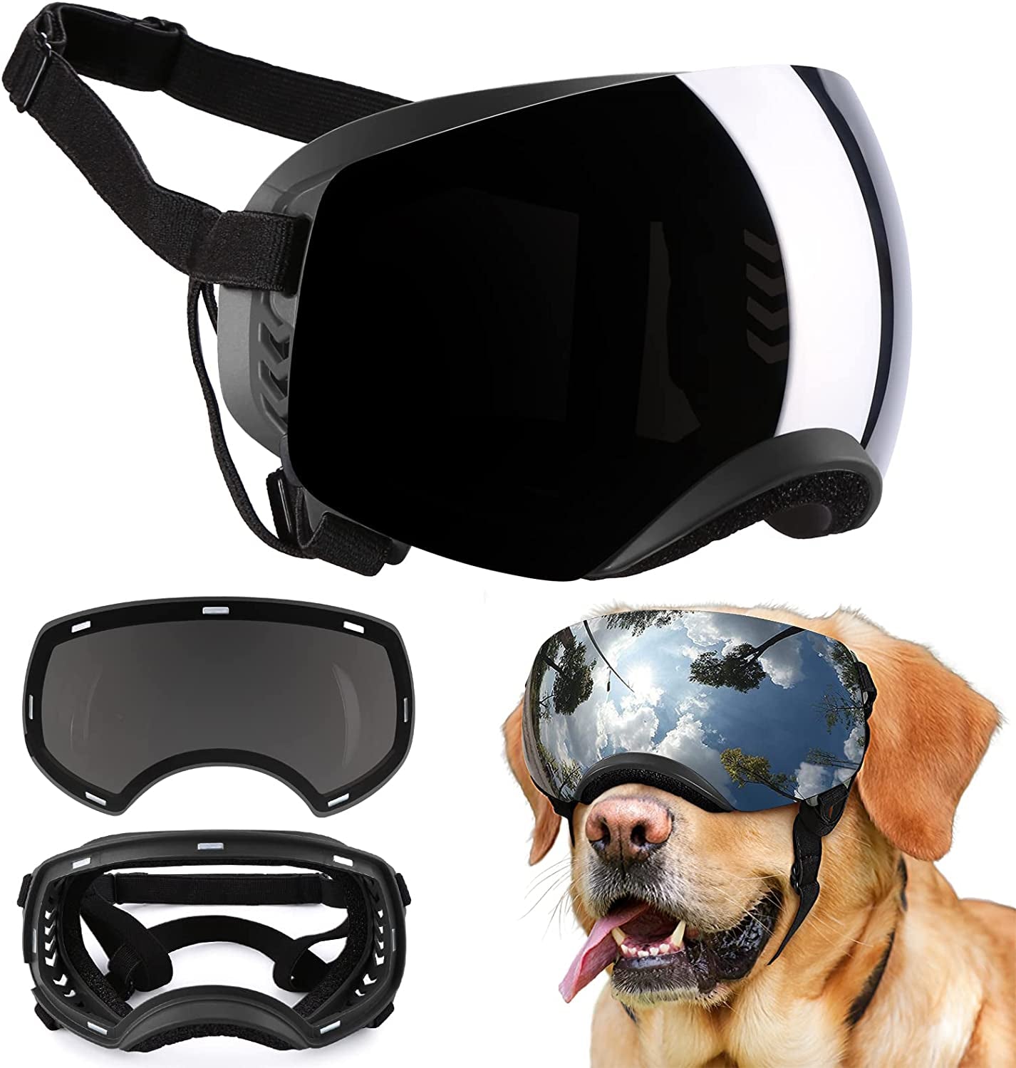 Dog Goggles, Ownpets Goggles with Adjustable Strap, Magnetic Design, Detachable Lens and UV Protection for Middle-Large Size Dog, Alaskan Malamute, Samoyed, Labrador and Border Collie (Black) Animals & Pet Supplies > Pet Supplies > Dog Supplies > Dog Apparel Ownpets Black  