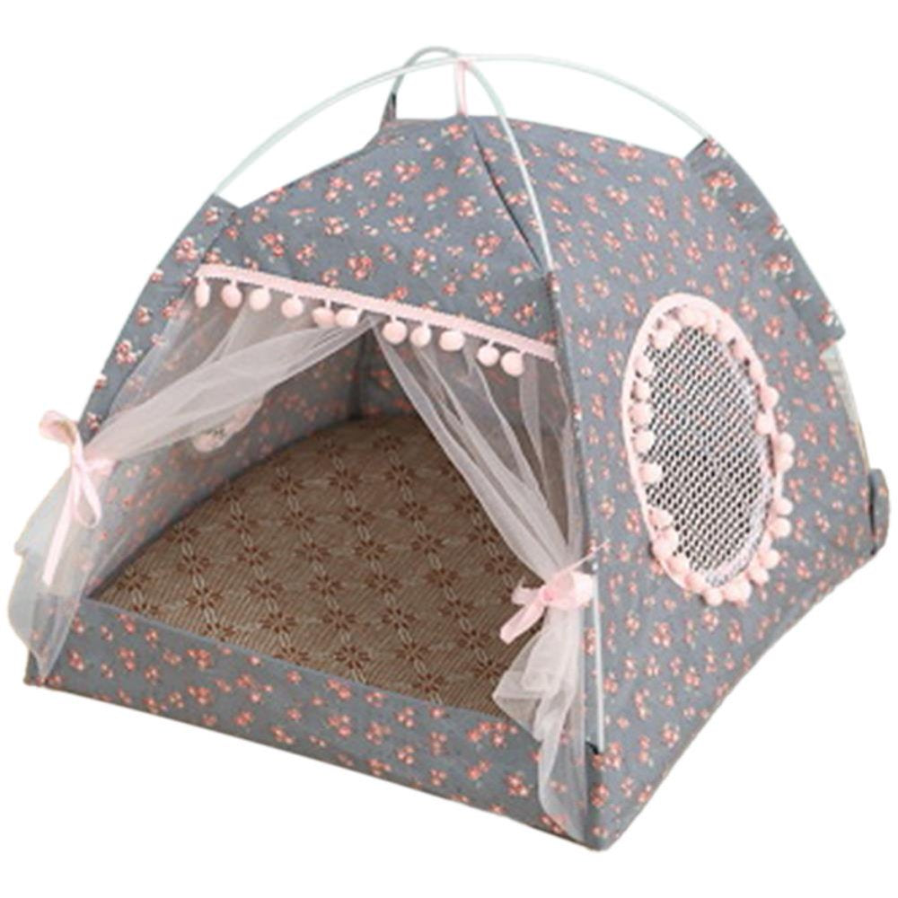 Ecosprial Pet Tent Cat Bed Cat House Bed Cat Igloo 2-In-1 Self-Warming Comfortable Triangle Cat Tent House Foldable Puppy Cat House Animals & Pet Supplies > Pet Supplies > Dog Supplies > Dog Houses ECOSPRIAL L: 18.8*18.8*19.3(in) Floral dark gray 
