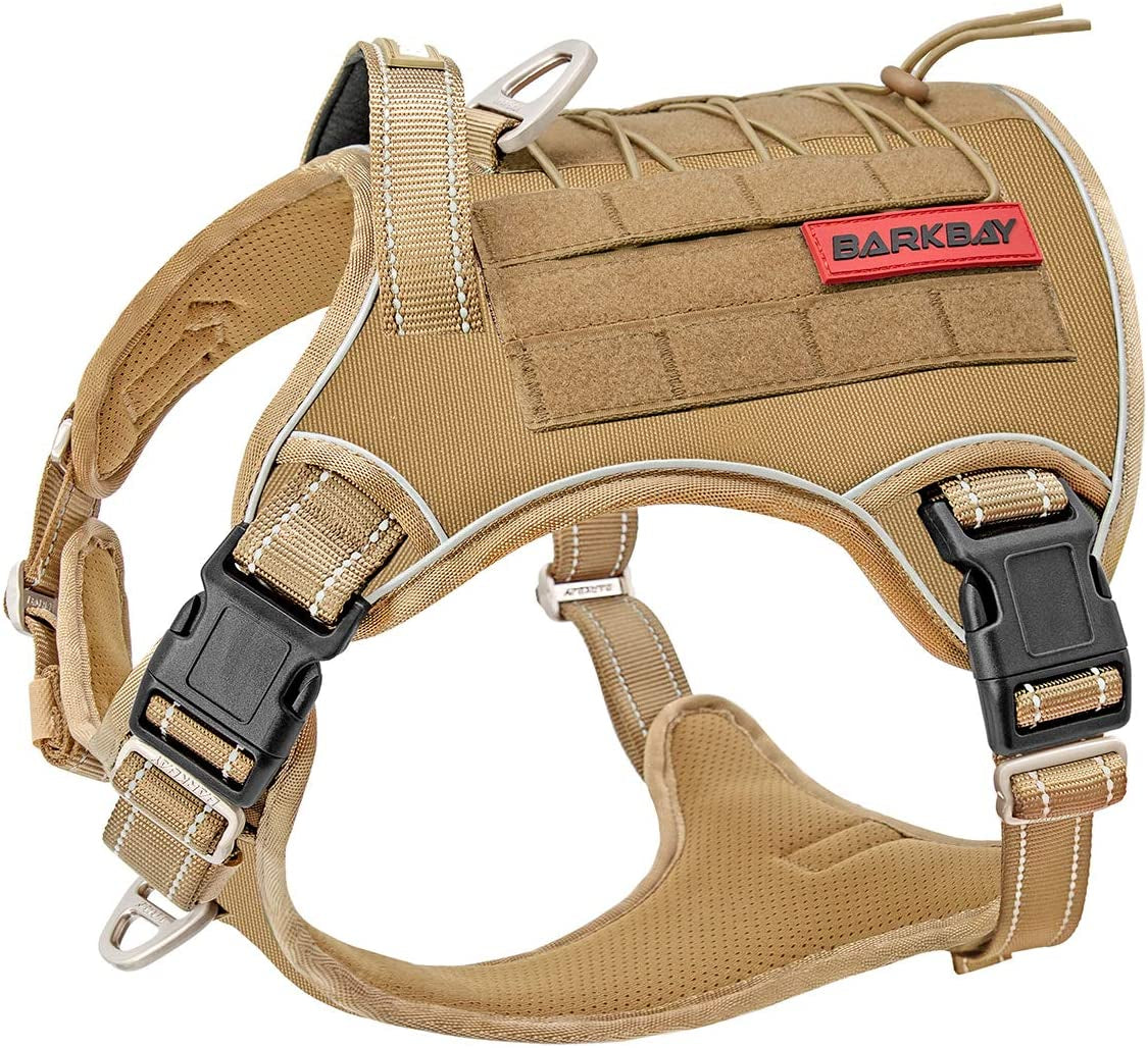 Tactical Dog Harness Large,Military Service Weighted Dog Vest Harness Working Dog MOLLE Vest with Loop Panels,No-Pull Training Harness with Leash Clips for Walking Hiking Hunting(Grey,M) Animals & Pet Supplies > Pet Supplies > Dog Supplies > Dog Apparel BARKBAY Coyote Brown Large (Pack of 1) 