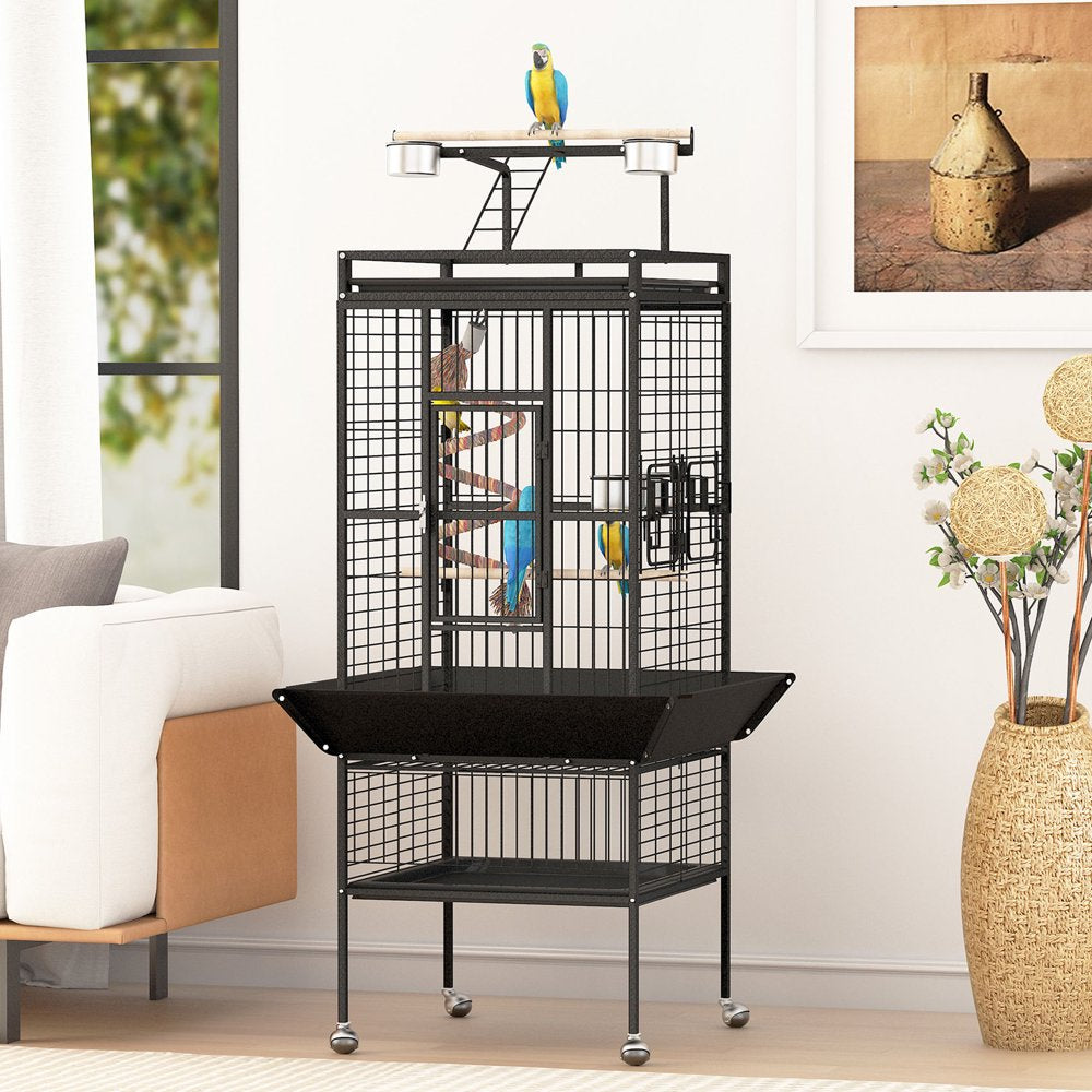 Varadyle 61'' Bird Cage with Rolling Stand Wrought Iron Bird Flight Cages with Playtop & Rope Bungee Bird Toy for Parakeet Parrot, Lovebirds, Macaw Animals & Pet Supplies > Pet Supplies > Bird Supplies > Bird Cages & Stands Varadyle   