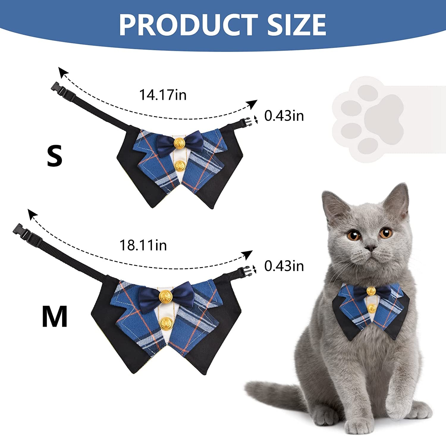 URROMA Preppy Dog Tuxedo, Classic Blue Check Dog Bowtie Collar Formal Pet Collar Bandana Bow Tie Collar for Small Dogs Cat Wedding Costumes, M Animals & Pet Supplies > Pet Supplies > Dog Supplies > Dog Apparel URROMA   