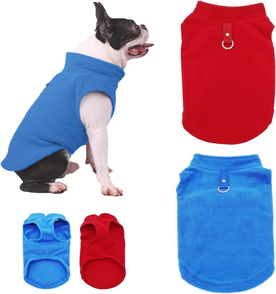 LKEX 2 Pack Dog Fleece Vest, Cozy Soft Winter Coat，Warm Dog Apparel，Cold Weather Small Dog Pullover Fleece Jacket Sweater with Leash Ring (M, Blue&Red) Animals & Pet Supplies > Pet Supplies > Dog Supplies > Dog Apparel LKEX Blue&Red Large 