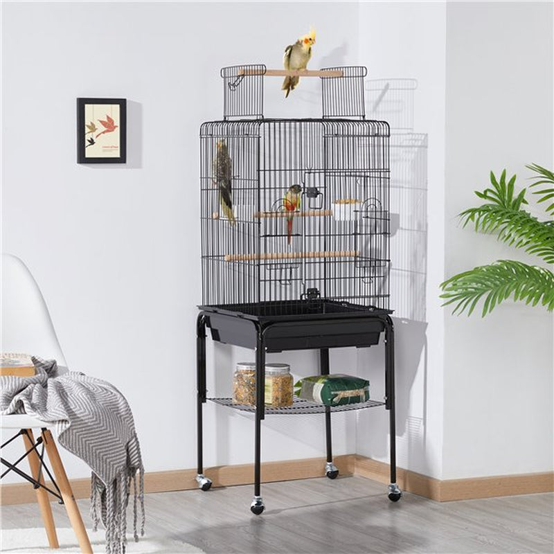 Smilemart 53.5" Metal Rolling Bird Cage with Play Top Stand, Black Animals & Pet Supplies > Pet Supplies > Bird Supplies > Bird Cages & Stands SmileMart   