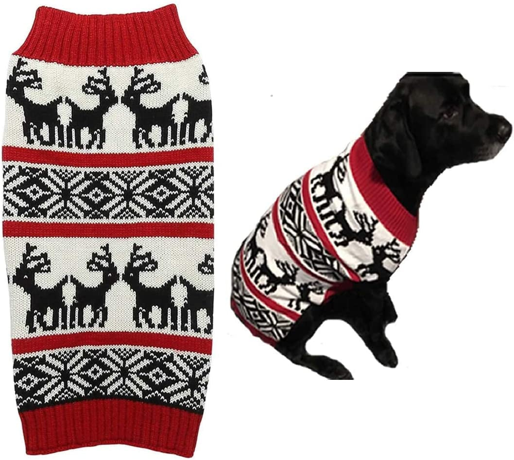 Ugly Vintage Knit Xmas Reindeer Holiday Festive Dog Sweater for Small Dogs, Small (S) Back Length 12" Animals & Pet Supplies > Pet Supplies > Dog Supplies > Dog Apparel Lanyar Red X-Large (Pack of 1) 