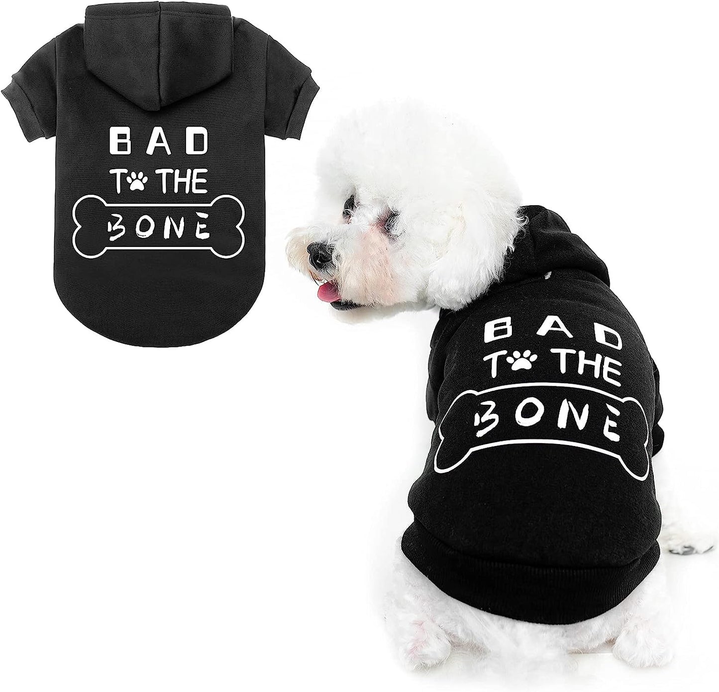 Dog Hoodies Bad the Bone Printed - Cold Protective Winter Coats Warm Puppy Pet Dog Clothes Black Color Large Animals & Pet Supplies > Pet Supplies > Dog Supplies > Dog Apparel BINGPET Small  