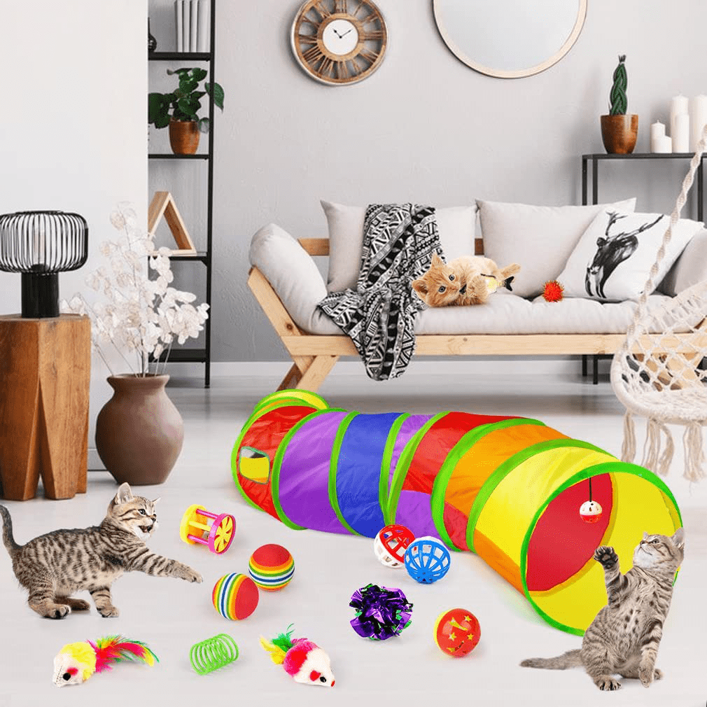 32 PCS Cat Toys Kitten Toys, Variety Catnip Toys with Rainbow Tunnel Interactive Cat Feather Teaser Fluffy Mouse Crinkle Balls Spring Toy Set for Cat, Kitty Animals & Pet Supplies > Pet Supplies > Cat Supplies > Cat Toys ANJIME   