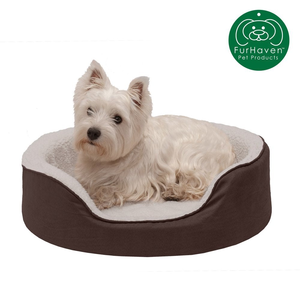 Furhaven | Orthopedic Faux Sheepskin & Suede Oval Pet Bed for Dogs & Cats, Espresso, Medium Animals & Pet Supplies > Pet Supplies > Cat Supplies > Cat Beds FurHaven Pet M Espresso 