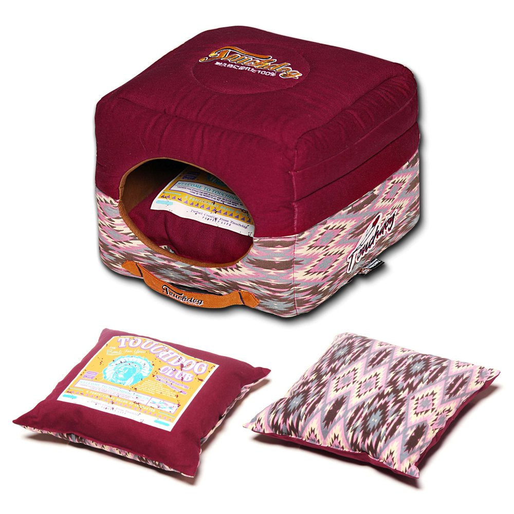 Touchdog 70'S Vintage-Tribal Throwback Convertible and Reversible Squared 2-In-1 Collapsible Dog House Bed Animals & Pet Supplies > Pet Supplies > Dog Supplies > Dog Houses Pet Life   