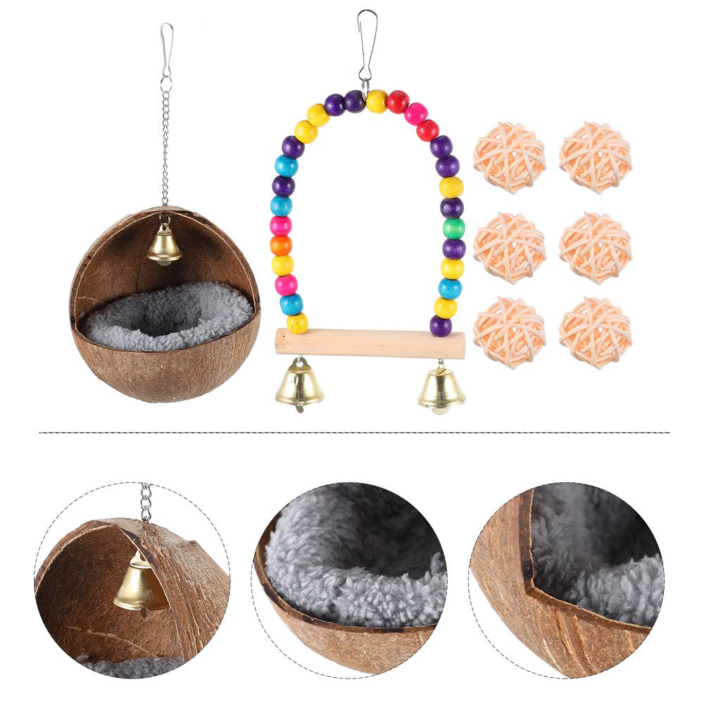 OUNONA 8Pcs Bird Parrots Coconut Nest Hanging Swing Toy Chew Bite Toy Cage Accessories Animals & Pet Supplies > Pet Supplies > Bird Supplies > Bird Cage Accessories OUNONA   