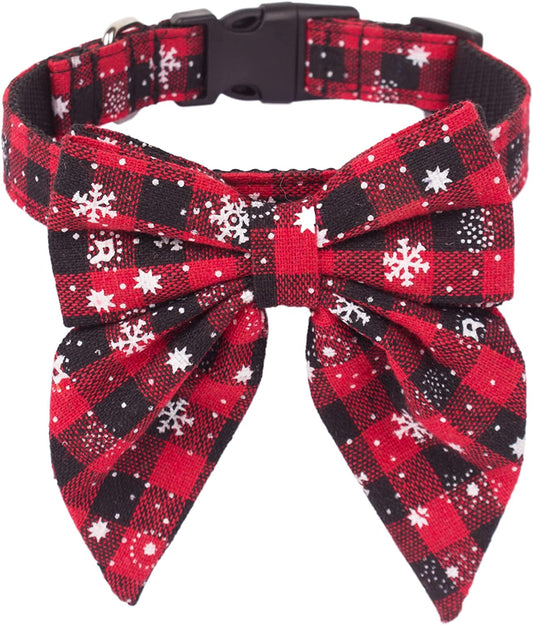 ADOGGYGO Christmas Dog Collar with Bow, Adjustable Cotton Red Bowtie Dog Christmas Collars for Small Medium Large Dogs Pets (Large, Black & Red) Animals & Pet Supplies > Pet Supplies > Dog Supplies > Dog Apparel ADOGGYGO Black & Red & White Large 