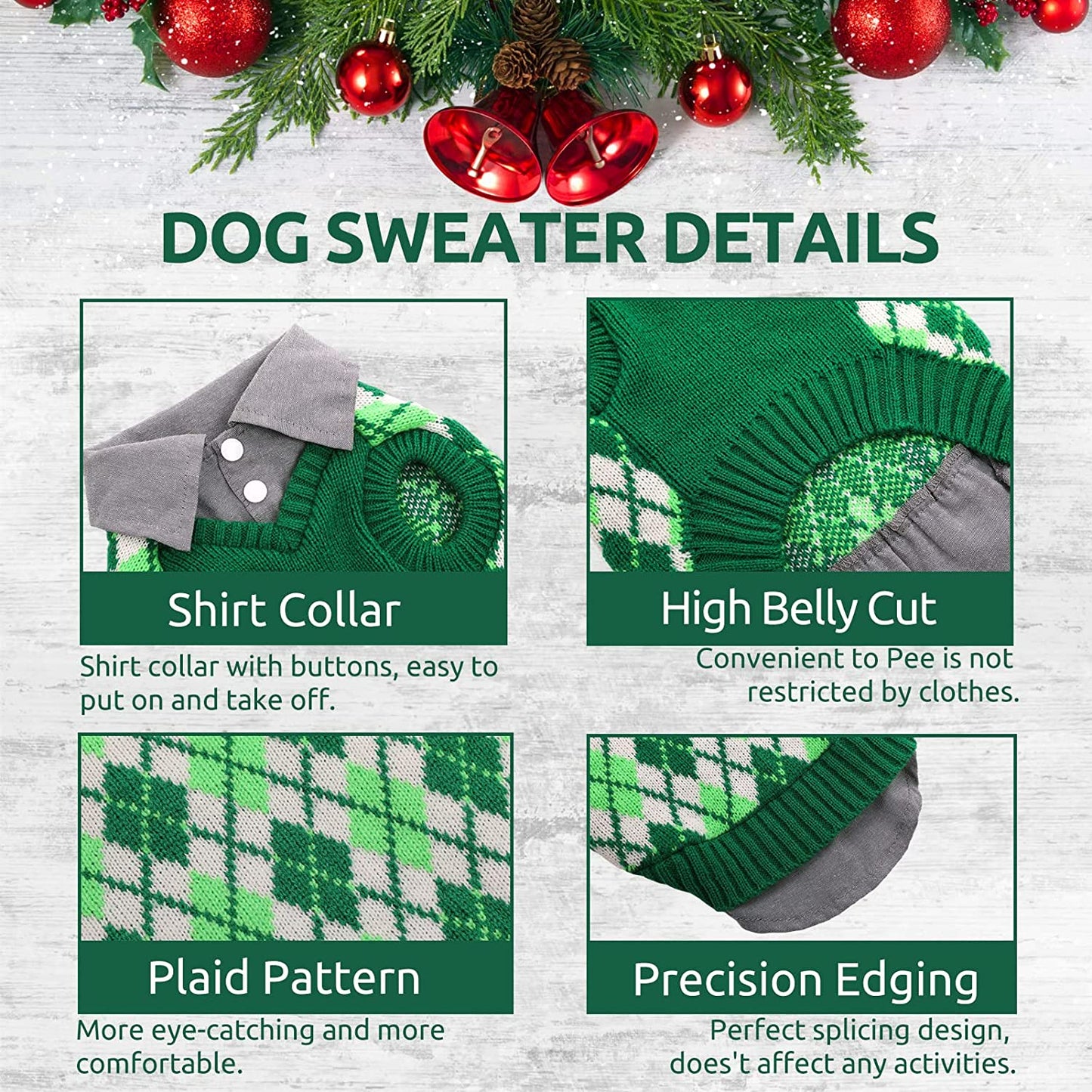 SUNFURA Knitted Dog Sweater Pet Knitwear, Dog Warm Knit Jumper Coat Winter Clothes with Leash Hole and High Stretch, Classic and Soft Puppy Sweatshirts Pullover for Small Medium Dogs Cats, Green S Animals & Pet Supplies > Pet Supplies > Dog Supplies > Dog Apparel SUNFURA   