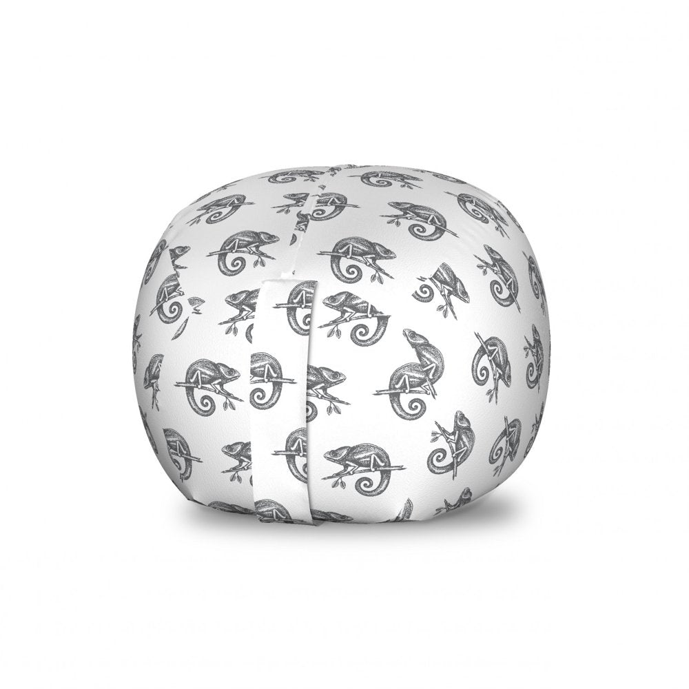 Reptile Storage Toy Bag Chair, Greyscale Hand Drawn Chameleon Motif Lizards Exotic Wildlife Nature Amphibian, Stuffed Animal Organizer Washable Bag, Large Size, Grey and White, by Ambesonne Animals & Pet Supplies > Pet Supplies > Reptile & Amphibian Supplies > Reptile & Amphibian Food Kozmos 30" W X 23" H  