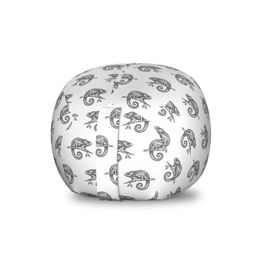 Reptile Storage Toy Bag Chair, Greyscale Hand Drawn Chameleon Motif Lizards Exotic Wildlife Nature Amphibian, Stuffed Animal Organizer Washable Bag, Large Size, Grey and White, by Ambesonne Animals & Pet Supplies > Pet Supplies > Reptile & Amphibian Supplies > Reptile & Amphibian Food Kozmos 30" W X 23" H  