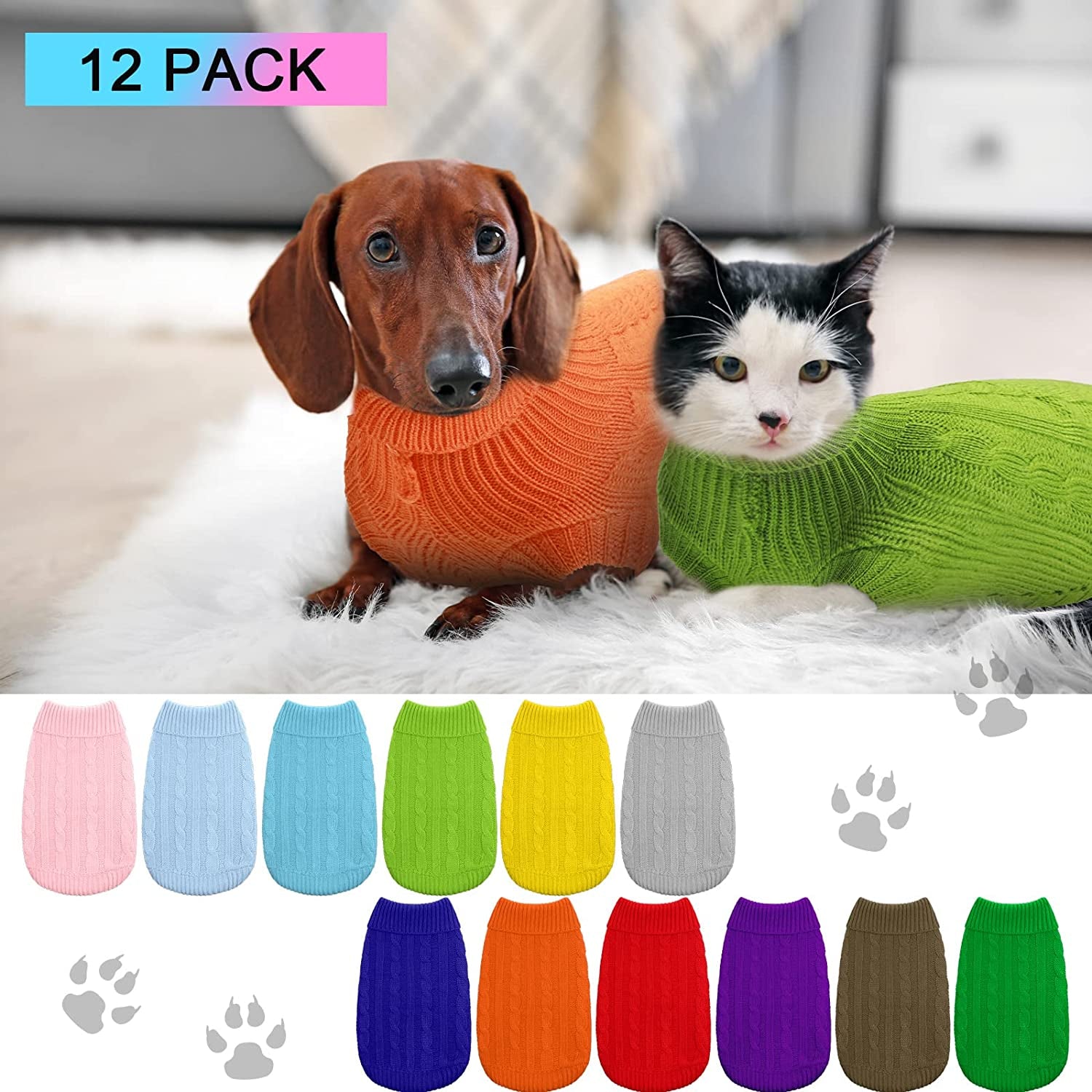 12 Pcs Bulk Small Dog Sweater Puppy Sweaters Turtleneck Cable Knit Dog Sweater Warm Knitted Pet Sweater Cold Weather Pet Clothes Apparel for Dogs Cats Small Medium Large Girl Boy (Medium) Animals & Pet Supplies > Pet Supplies > Dog Supplies > Dog Apparel Reginary   