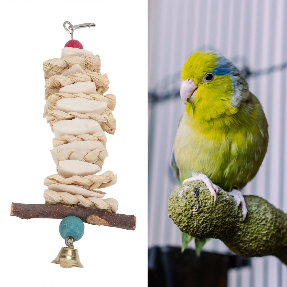 Cuttlefish Bone Toy, Bird Cuttlebone Toy Hand Made Buckle Design with Bell for African Greys for Parrots for Budgie 25Cm/9.8In