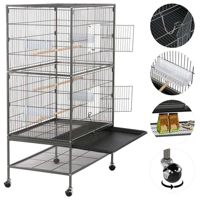 Smilemart Metal 52" Large Rolling Bird Cage with 3 Perches, 4 Feeders, and Extra Storage Shelf, Black Animals & Pet Supplies > Pet Supplies > Bird Supplies > Bird Cages & Stands SmileMart   