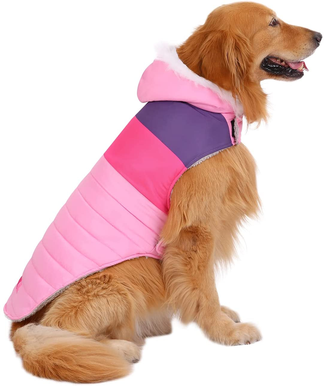 HDE Dog Puffer Jacket Fleece Lined Warm Dog Parka Winter Coat with Harness Hole Navy Retro Stripe - L Animals & Pet Supplies > Pet Supplies > Dog Supplies > Dog Apparel HDE Pink Stripe Large 