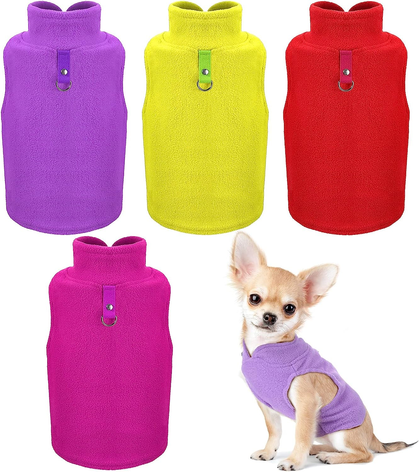 Dog Fleece Vest 4 Pieces Dog Cold Weather Pullover Dog Cozy Jacket Winter Dog Clothes Pet Sweater Vest with Leash Ring for Small Dogs Animals & Pet Supplies > Pet Supplies > Dog Supplies > Dog Apparel SATINIOR Purple, Rose, Avocado, Bright Red Medium 