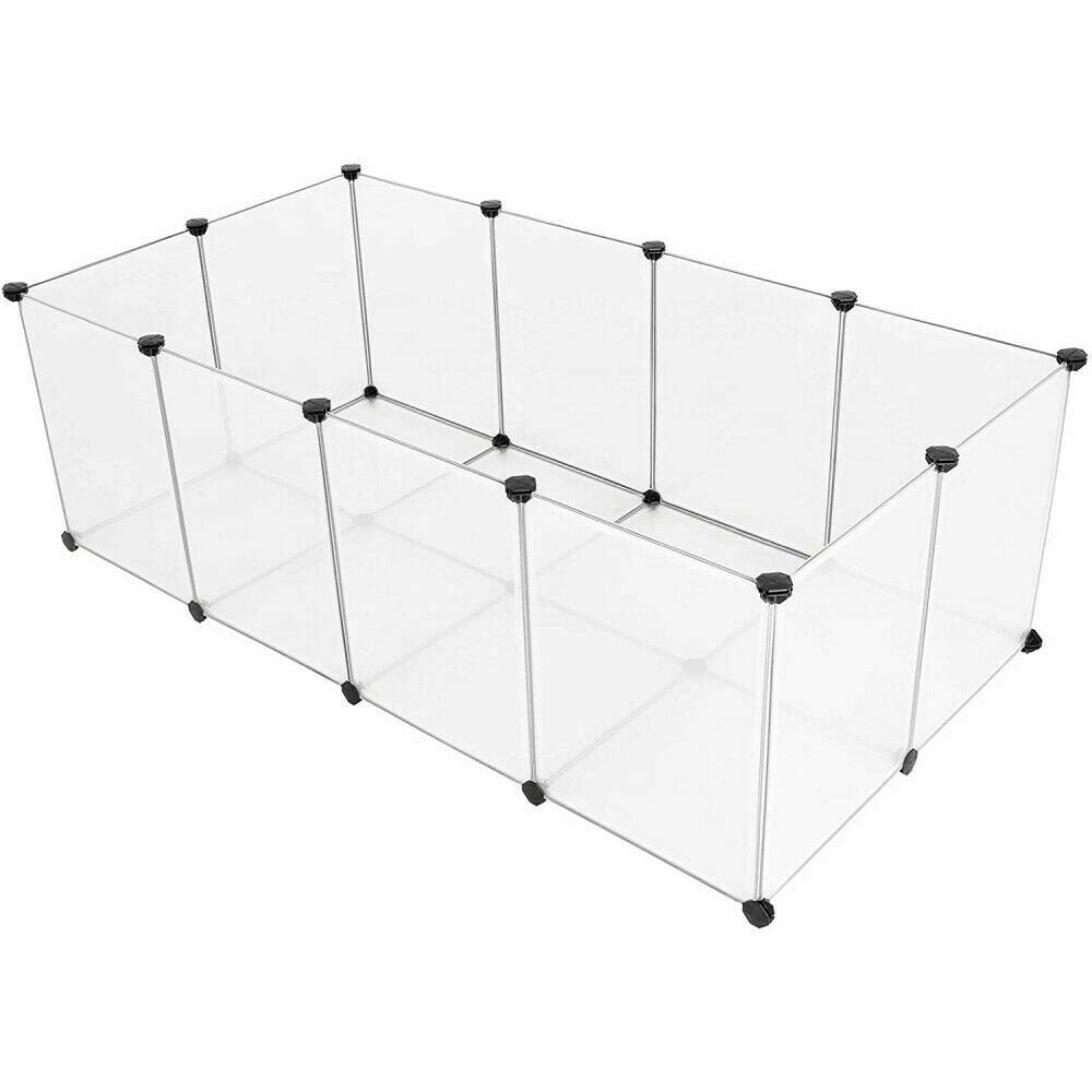 Playpen Plastic, Rabbit Fence Indoor Small Animal Cage Exercise Pen Transparent Playpen for Puppy Guinea Pigs Bunny Chinchilla Gerbils Hedgehogs Rats (12 Panels/Size:14 X 14 Inches ) Animals & Pet Supplies > Pet Supplies > Dog Supplies > Dog Kennels & Runs Geo Bot   