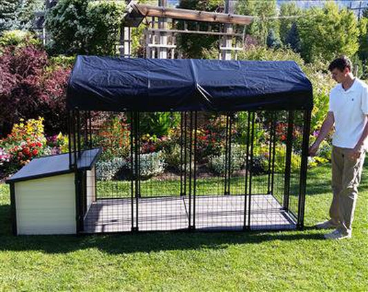 K9 Condo 4' X 8' Dog Run with K9 Cabin Dog House Combination-Complete Animals & Pet Supplies > Pet Supplies > Dog Supplies > Dog Kennels & Runs Cove Products   