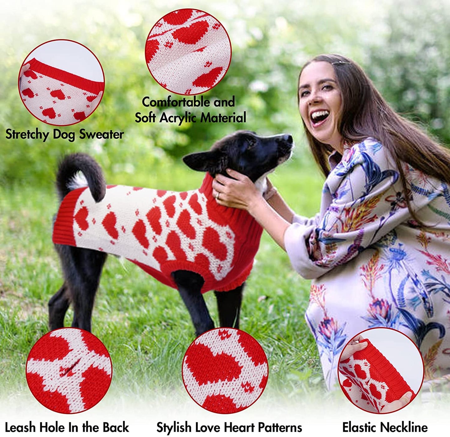 Dora Bridal Dog Sweater for Small Dogs-Love Heart Small Dog Sweater-Knitted Red Dog Sweater Cat Sweater-Pullover Christmas Sweaters for Dogs- Small Dog Sweaters for Girls-Cat Christmas Sweater-L Animals & Pet Supplies > Pet Supplies > Dog Supplies > Dog Apparel DORA BRIDAL   