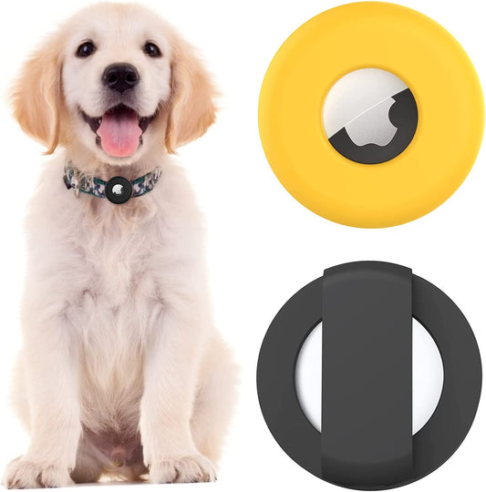 URSOQ 2 Pack Protective Case Compatible with Airtags 2021, Silicone Anti-Lost Pet Loop Holder for Air Tag, Dog Cat Collar Silicone Case Lightweight Soft Anti-Scratch Anti-Dropping - Yellow & Black Electronics > GPS Accessories > GPS Cases URSOQ Black+Yellow  