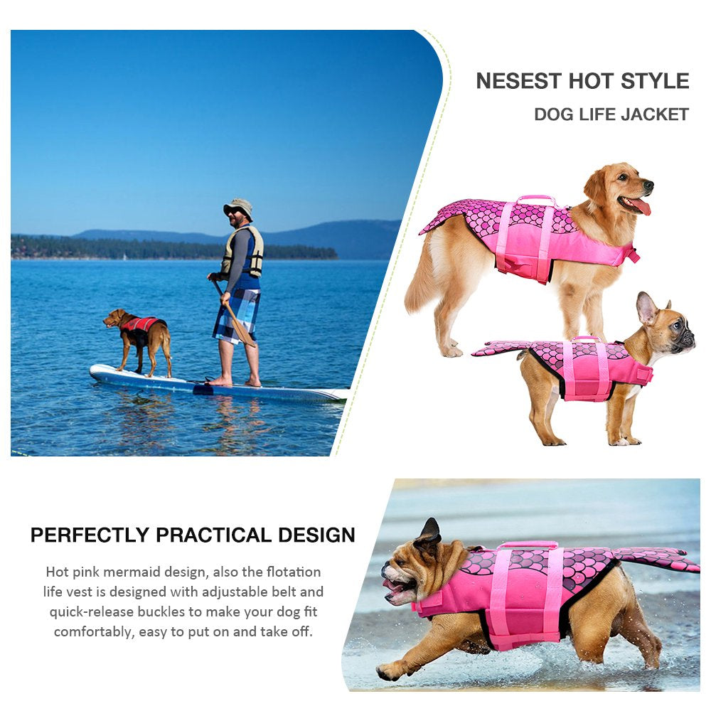 Dog Life Jacket Dog Life Vest Lifesaver Mermaid Portable Dog Swimming Vests with Rescue Handle, S