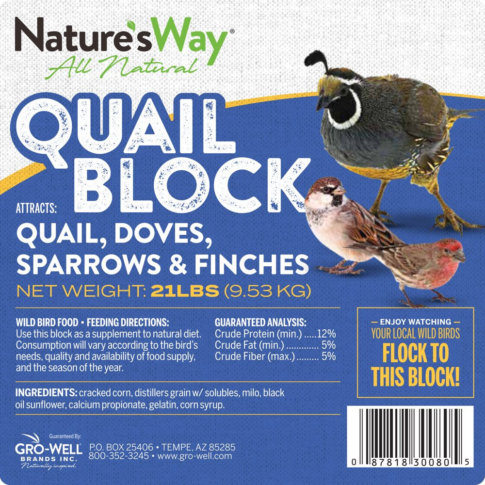 Nature'S Way All-Natural Wild Bird Food, for Quail, Doves, Sparrows and Finches, 21 Lbs. Block Animals & Pet Supplies > Pet Supplies > Bird Supplies > Bird Food GRO-WELL BRANDS   