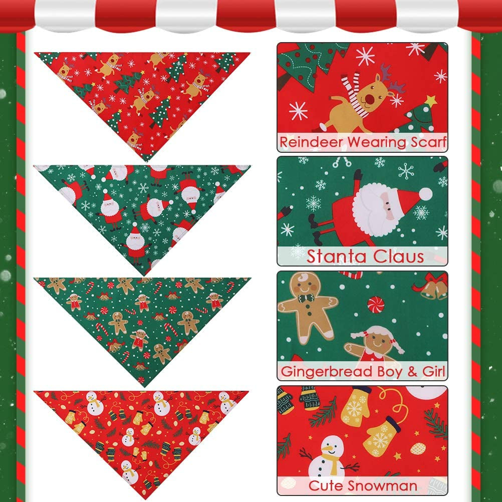 Christmas Dog Bandana 4 Pack Pet Doggy Triangle Scarf Bibs Kerchief Accessories with Christmas Element Patterns for Dogs and Cats Animals & Pet Supplies > Pet Supplies > Dog Supplies > Dog Apparel BBPET   