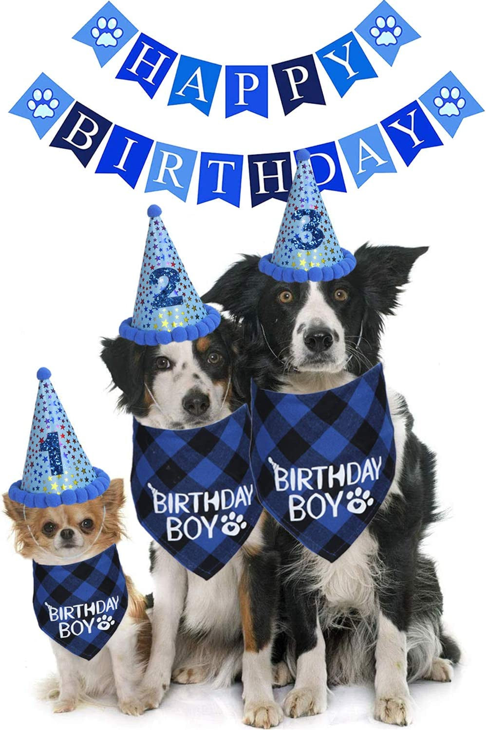 STMK Dog Birthday Party Set, Dog Birthday Bandana Triangle Scarf with Cute Dog Birthday Number Hat Dog Birthday Banner for Dog Birthday Party Supplies Animals & Pet Supplies > Pet Supplies > Dog Supplies > Dog Apparel STMK   