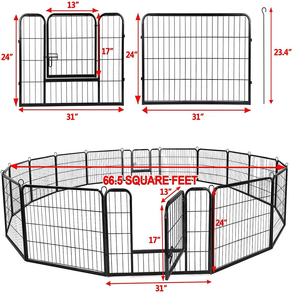 Howcool 31'' W X 24'' H Foldable Metal Exercise Pen & Pet Playpen Puppy Cat Exercise Fence Barrier Playpen Kennel - 16 Panels Animals & Pet Supplies > Pet Supplies > Dog Supplies > Dog Kennels & Runs Howcool   