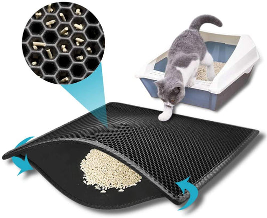 Pet Cat Litter Mat Waterproof Double Layer Kitten Litter Trapping Pet Litter Box Mat Clean Pad Products for Cats Accessories Animals & Pet Supplies > Pet Supplies > Cat Supplies > Cat Litter Box Mats Stibadium Black  