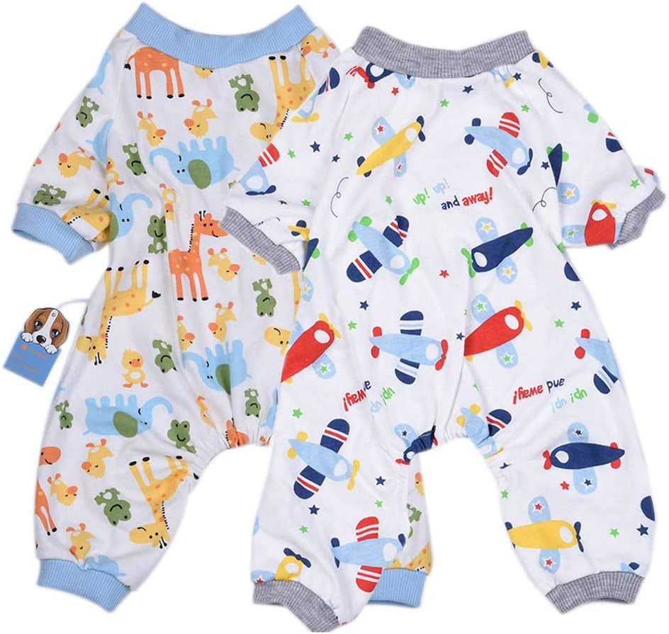 2-Pack Dog Clothes Dogs Cats Onesie Soft Dog Pajamas Cotton Puppy Rompers Pet Jumpsuits Cozy Bodysuits for Small Dogs and Cats Animals & Pet Supplies > Pet Supplies > Dog Supplies > Dog Apparel HL Animal & Plane S 