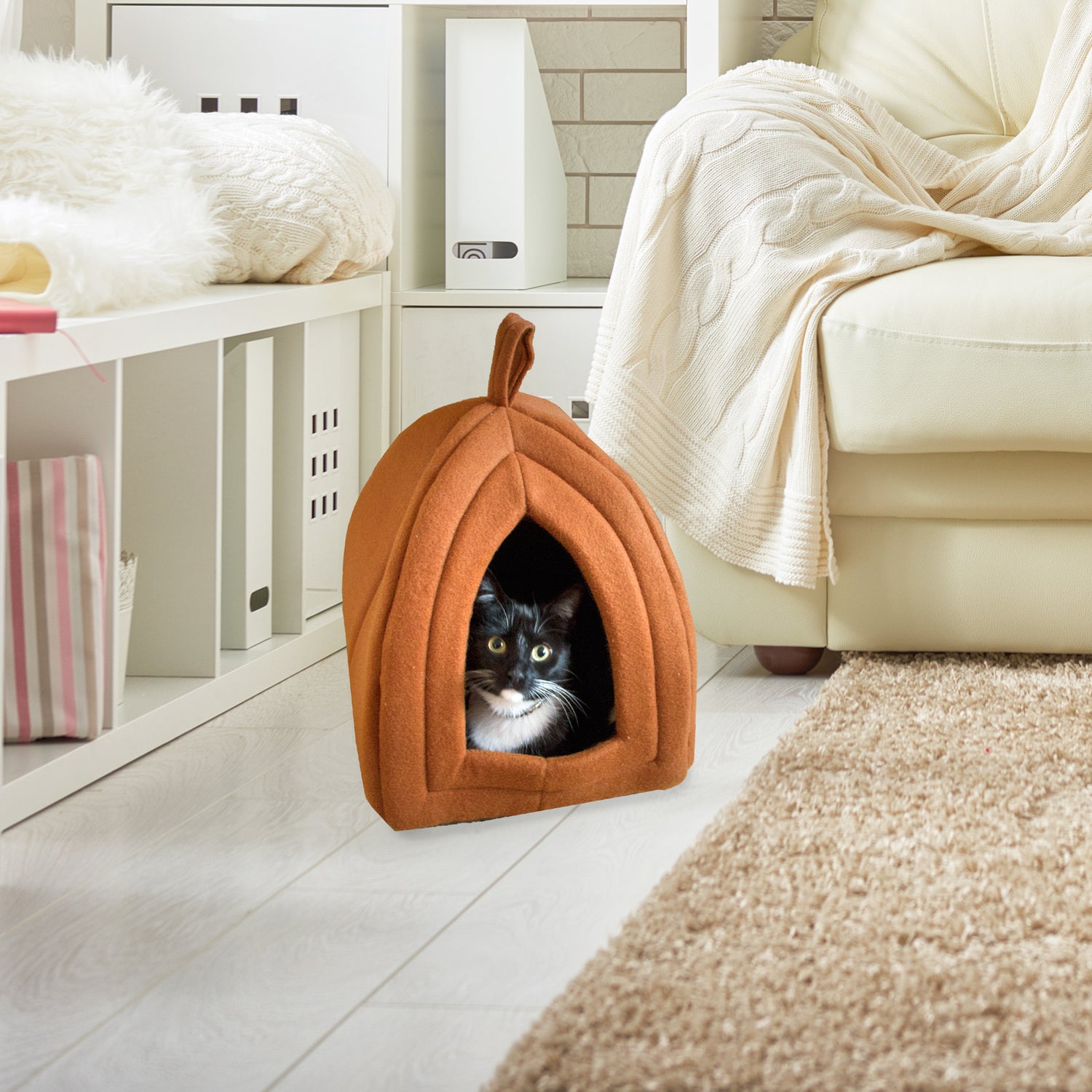 PETMAKER Cozy Kitty Tent Igloo Plush Enclosed Cat Bed Animals & Pet Supplies > Pet Supplies > Cat Supplies > Cat Beds Trademark Global LLC   