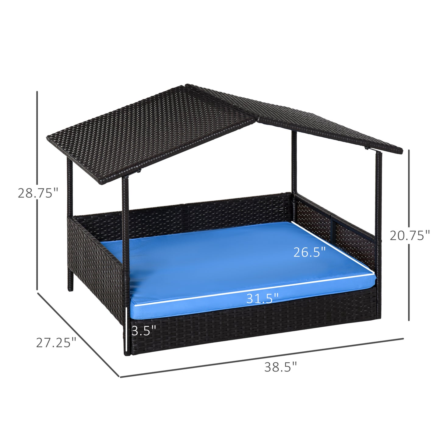 Pawhut Wicker Dog House Raised Rattan Bed for Indoor/Outdoor with Cushion Lounge, Blue Animals & Pet Supplies > Pet Supplies > Dog Supplies > Dog Houses Pawhut   