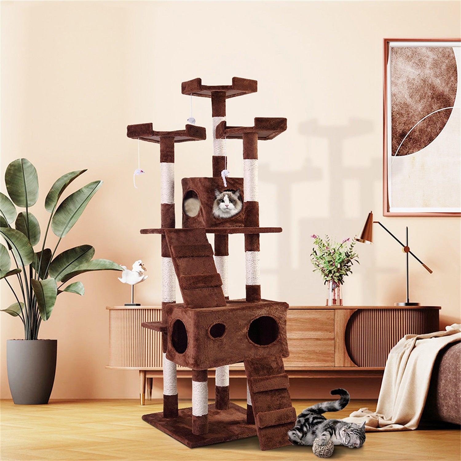 Pefilos Pet Club 67" Cat Tree for Large Cats 20 Lbs, Cat Tree for Indoor Cats Large Condo Cat Condo for Multiple Cats- Cat Tree Furniture, Coffee