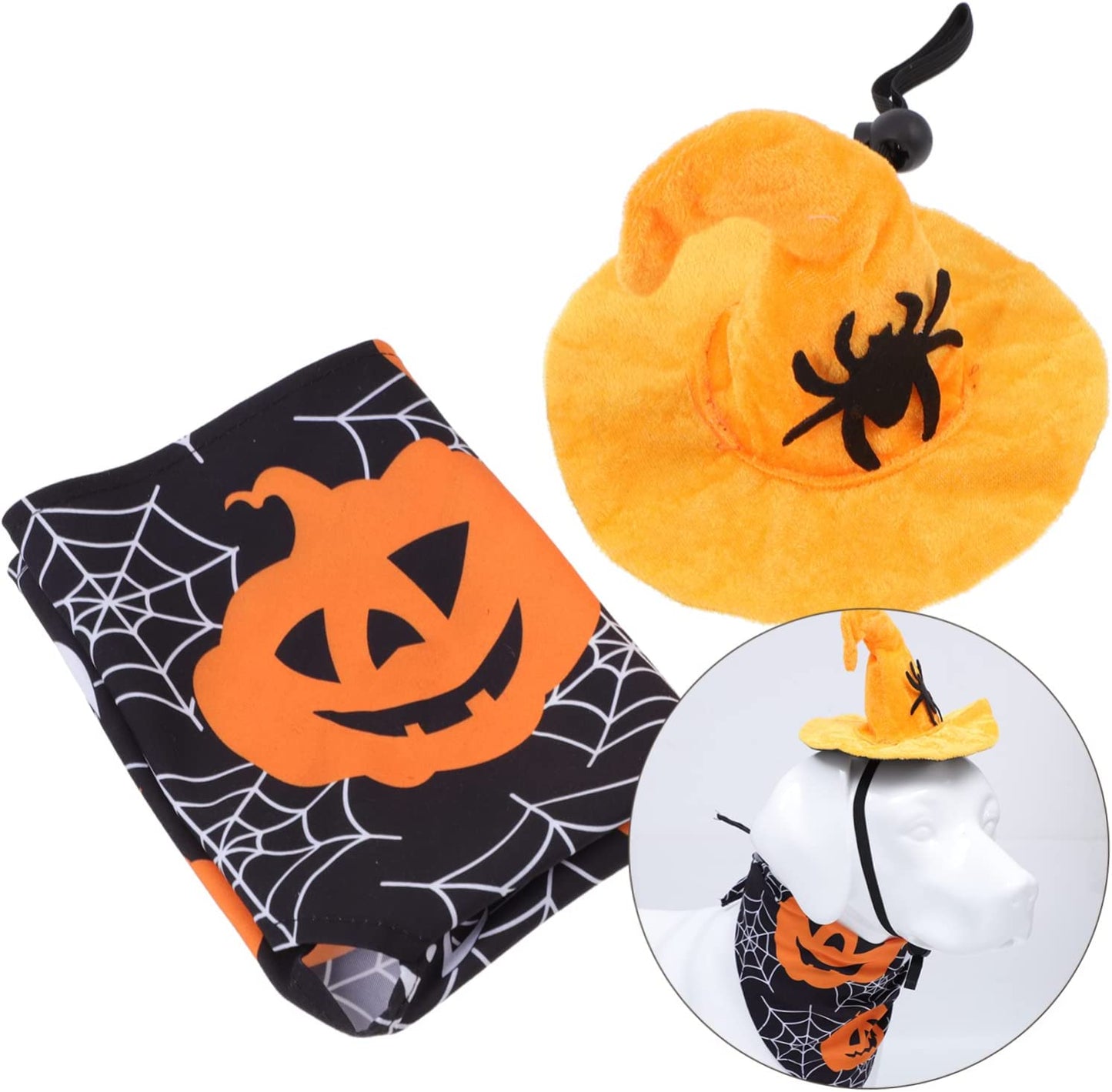 BCOATH 1 Set Large Medium Print Towel Adjustable Scarf Halloween Pet Decoration Scary Pets and Puppy Ornament Party Kit for Cats Witch Cat Bib Bandana Funny Triangle with Hat Dog Pumpkin