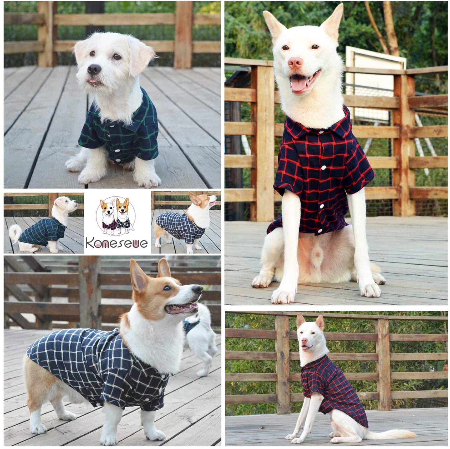 Koneseve Dog Shirt, Pet Plaid Shirts Clothes T-Shirt, Sweater Bottoming Shirt Soft for Small Dogs Cats Puppy Grid Apparel Adorable Pajamas Costumes Fit for Christmas { Green#2; Xl/Extra Large } Animals & Pet Supplies > Pet Supplies > Dog Supplies > Dog Apparel Koneseve   