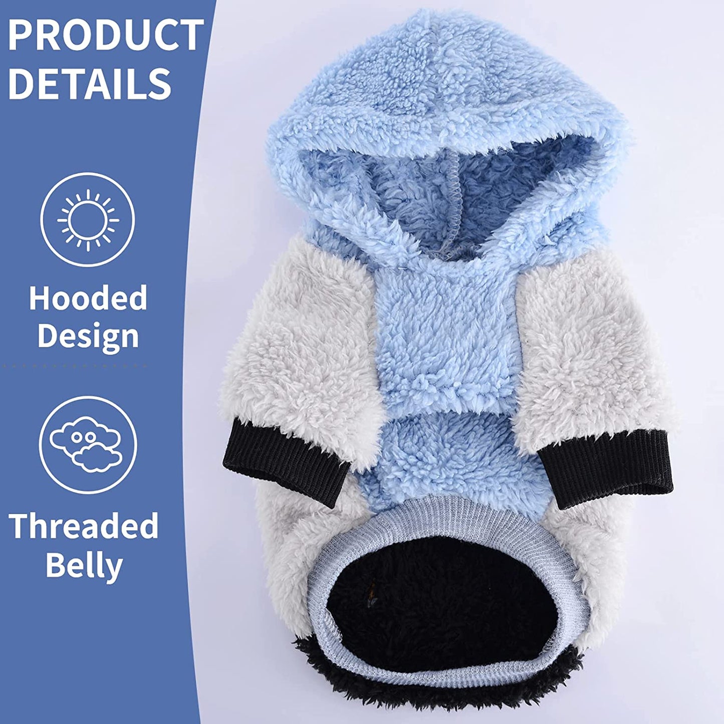 Small Dog Sweater,Fleece Dog Hoodie Sweater for Small Dog, Warm Fluffy Dog Winter Clothes for Chihuahua Yorkie,Teacup Dog, Pet Coat Doggie Sweatshirt,Cat Apparel Outfit (Small, Blue) Animals & Pet Supplies > Pet Supplies > Dog Supplies > Dog Apparel Yikeyo   