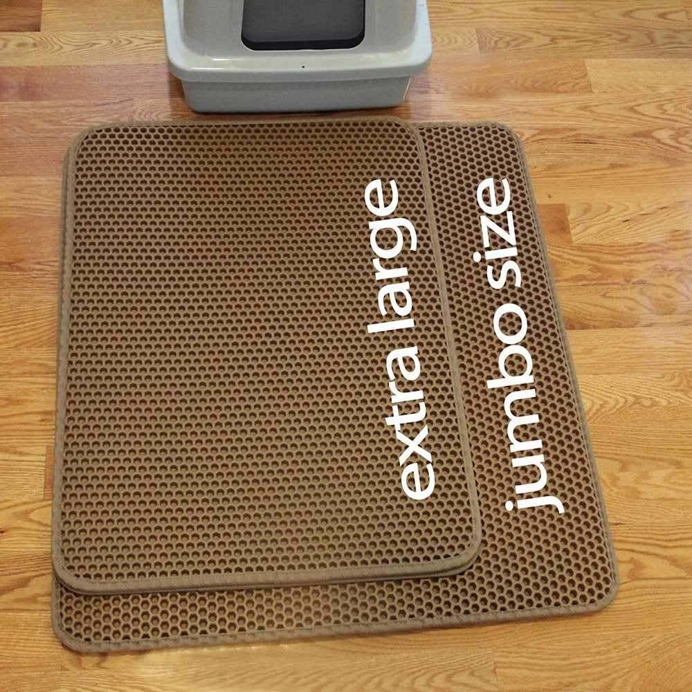 Jumbo Size Cat Litter Trapper by Iprimio - Litter Mat, EZ Clean Cat Mat, Litter Box Mat Water Proof Layer and Puppy Pad Option. Patented (32"X30" Brown)